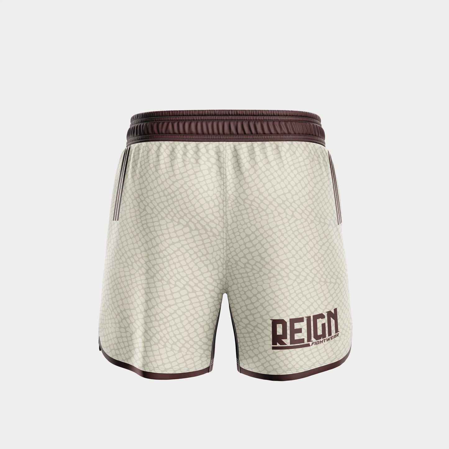 dos du short MMA beige Reign Fightwear – tenue grappling no-gi marocain