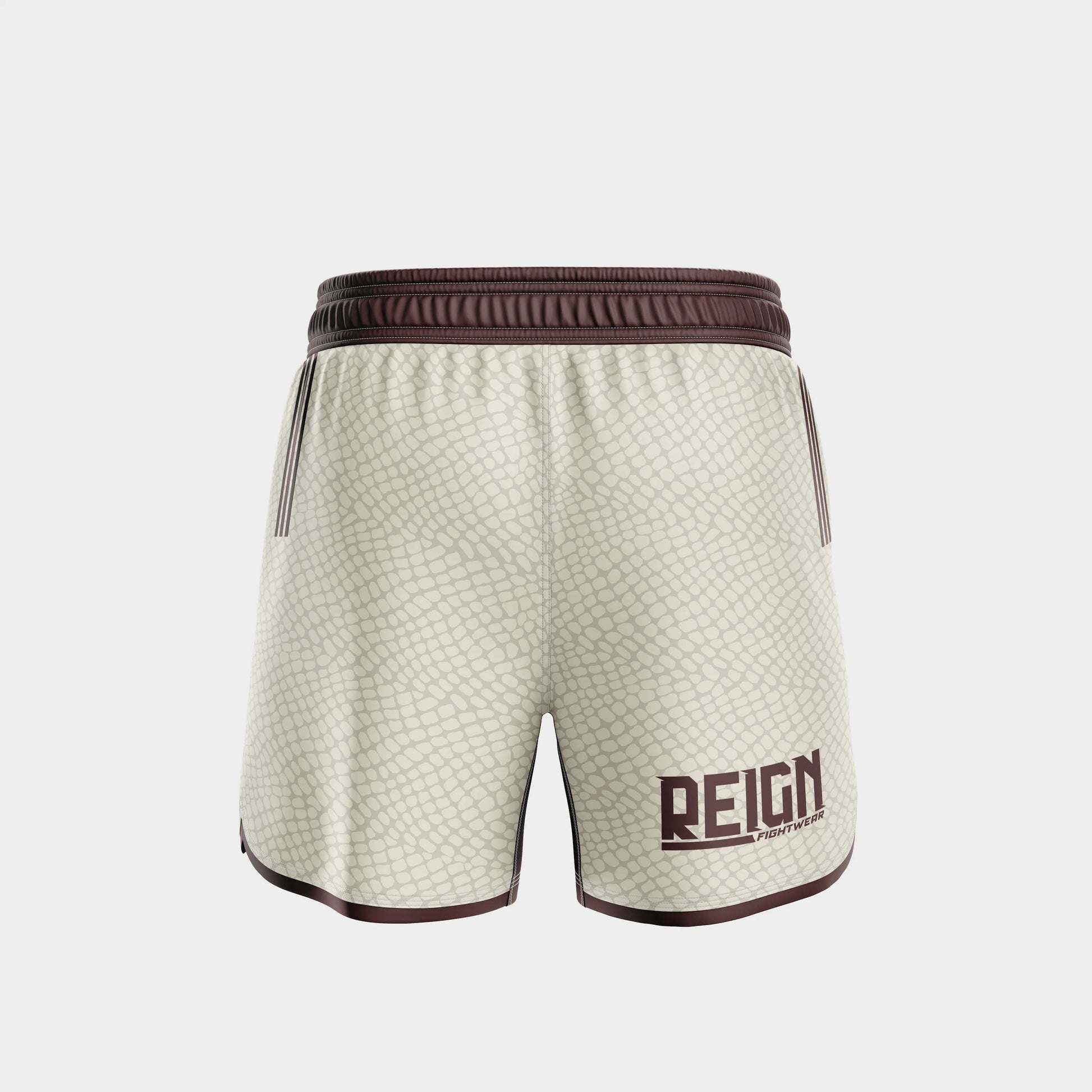 dos du short MMA beige Reign Fightwear – tenue grappling no-gi marocain