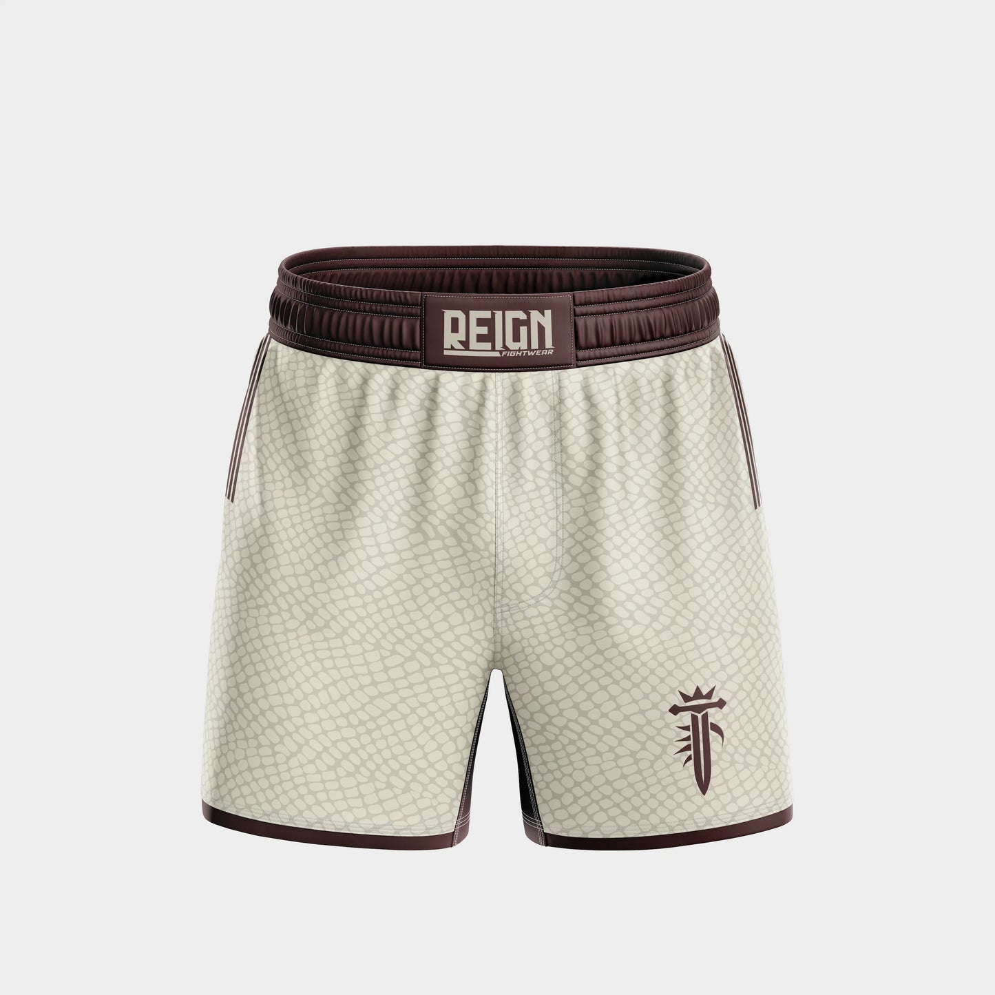 short de combat beige pour MMA et grappling au Maroc – Reign Fightwear