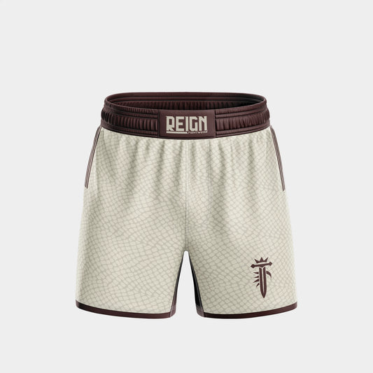 short de combat beige pour MMA et grappling au Maroc – Reign Fightwear