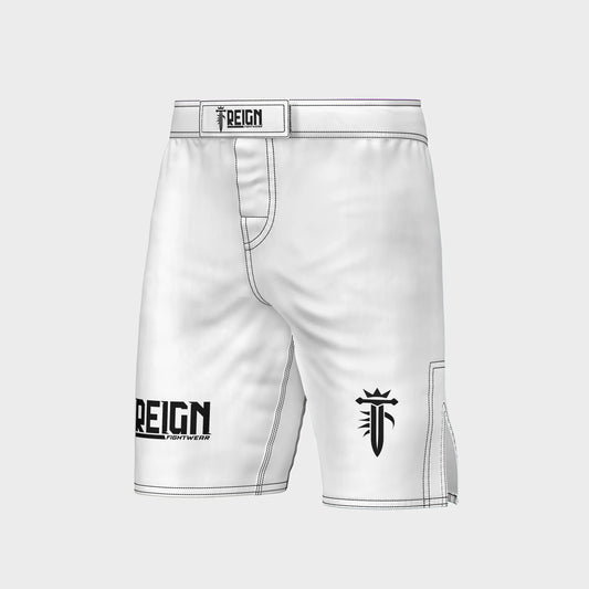 short de combat blanc pour MMA et grappling au Maroc – Reign Fightwear